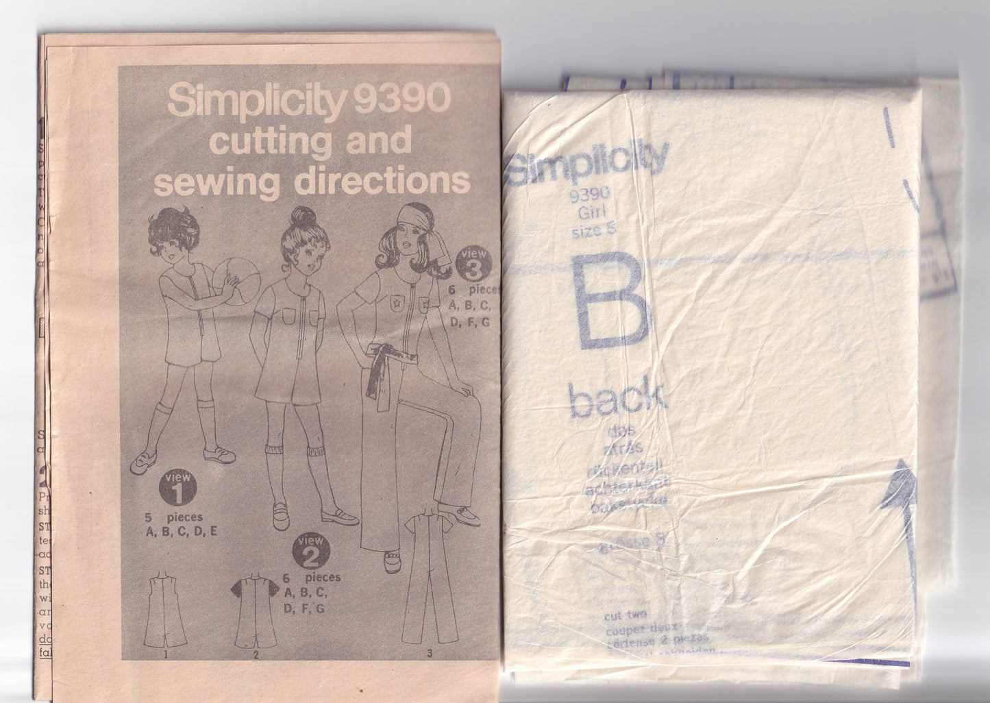 Simplicity 9390 Girls JIFFY Zip Front Jumpsuits 1970s Vintage Sewing Pattern Size 8