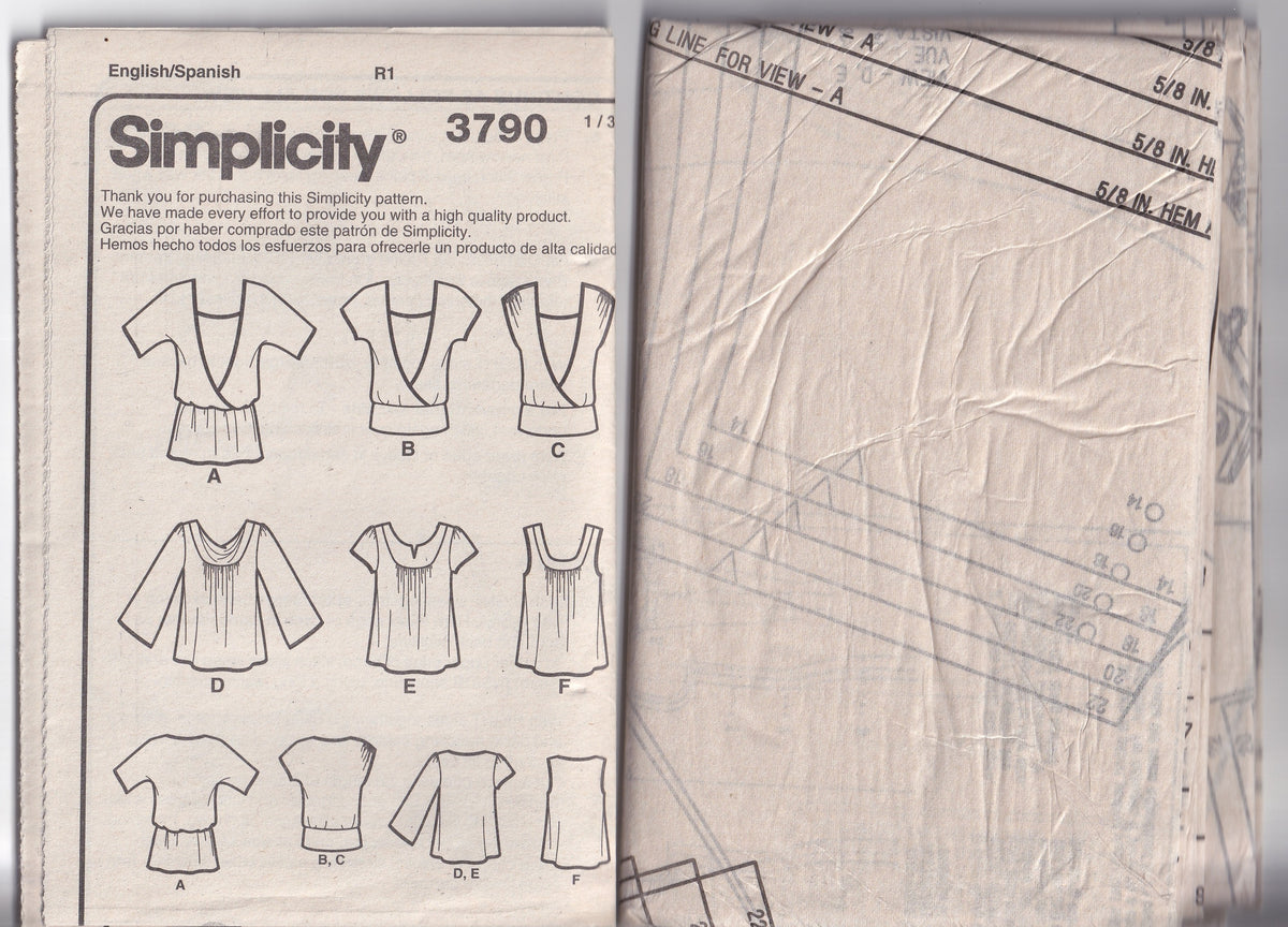 Simplicity 3790 Womens EASY Stretch Knit Tops In 6 Styles Out Of Print Paper Sewing Pattern Size 14 - 22 UNCUT Factory Folded