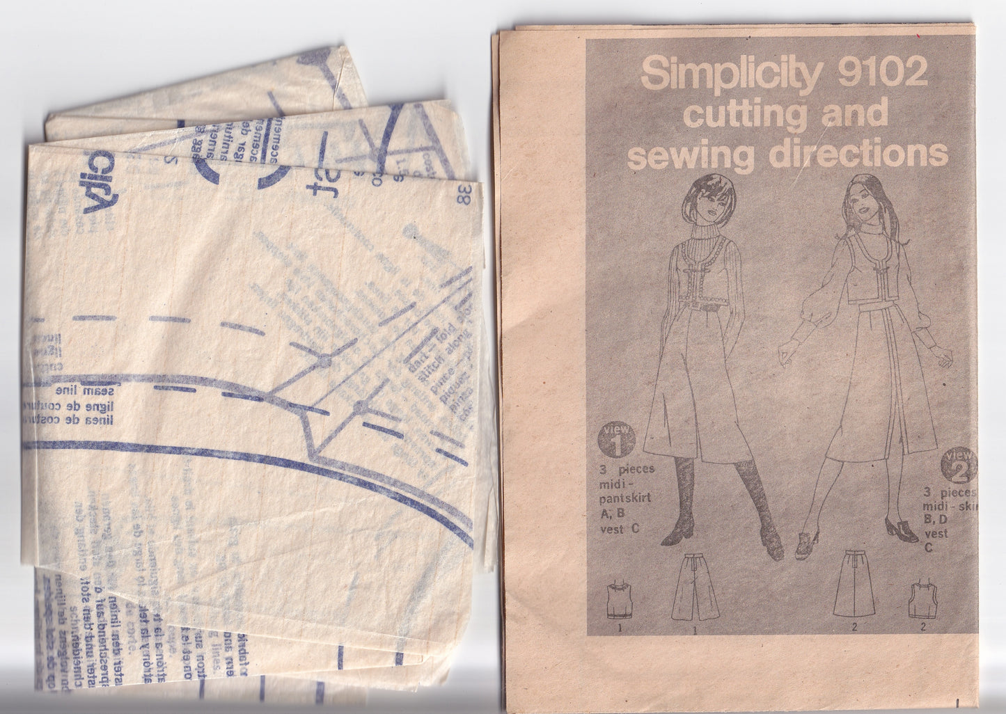 Simplicity 9102 Womens JIFFY Vest Skirt & Culottes 1970s Vintage Sewing Pattern Size 12 Bust 34 Inches