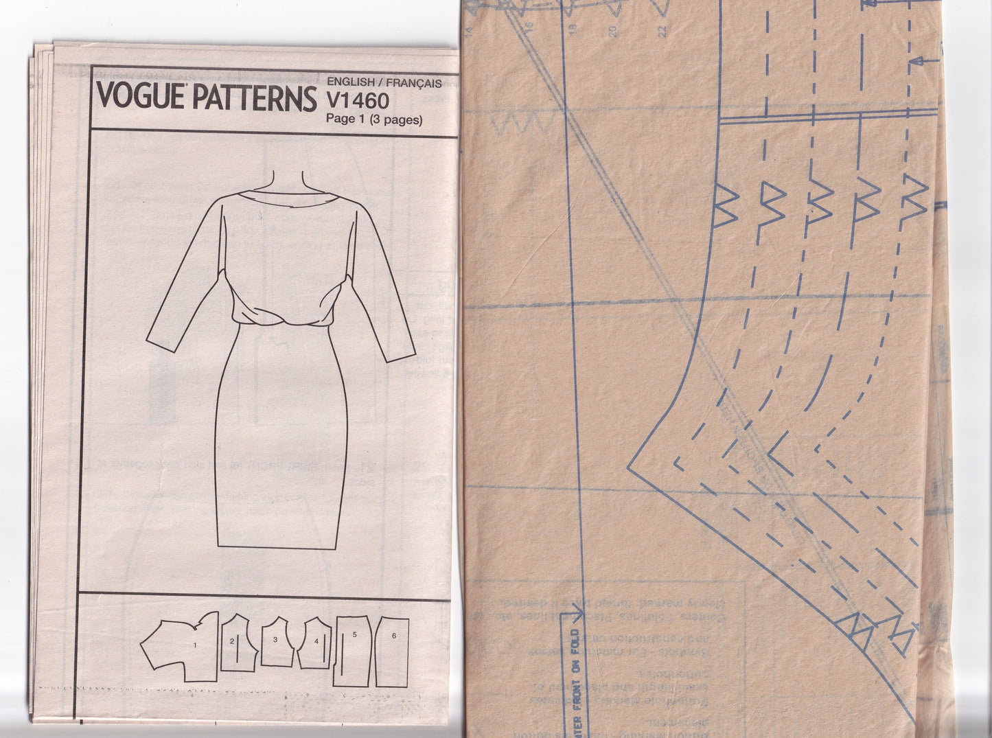 Vogue American Designer 1460 BADGLEY MISCHKA Womens Stretch Knit Blouson Bodice Dress Out Of Print Sewing Pattern Size 14 - 22 UNCUT Factory Folded