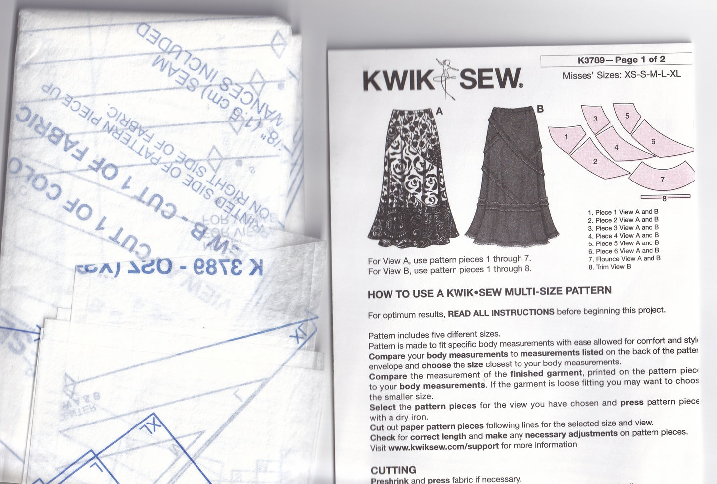 Kwik Sew 3789 Womens Patchy Skirts Out Of Print Sewing Pattern Size XS - XL UNCUT Factory Folded
