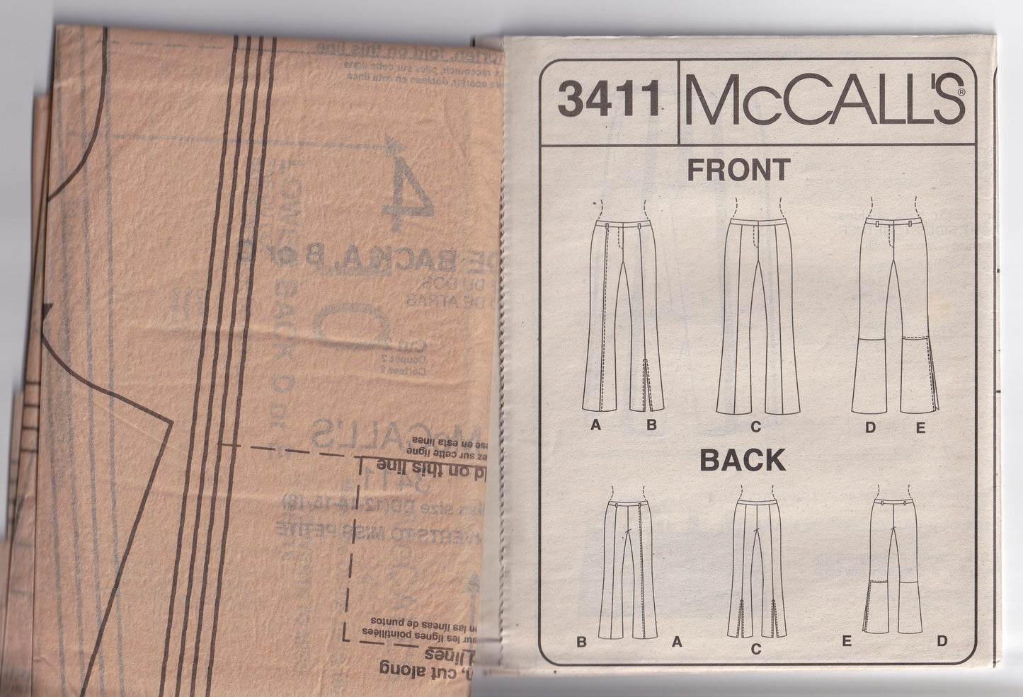 McCall's 3411 Womens Low Rise Pants Out Of Print Sewing Pattern Sizes 12 - 18 UNCUT Factory Folded