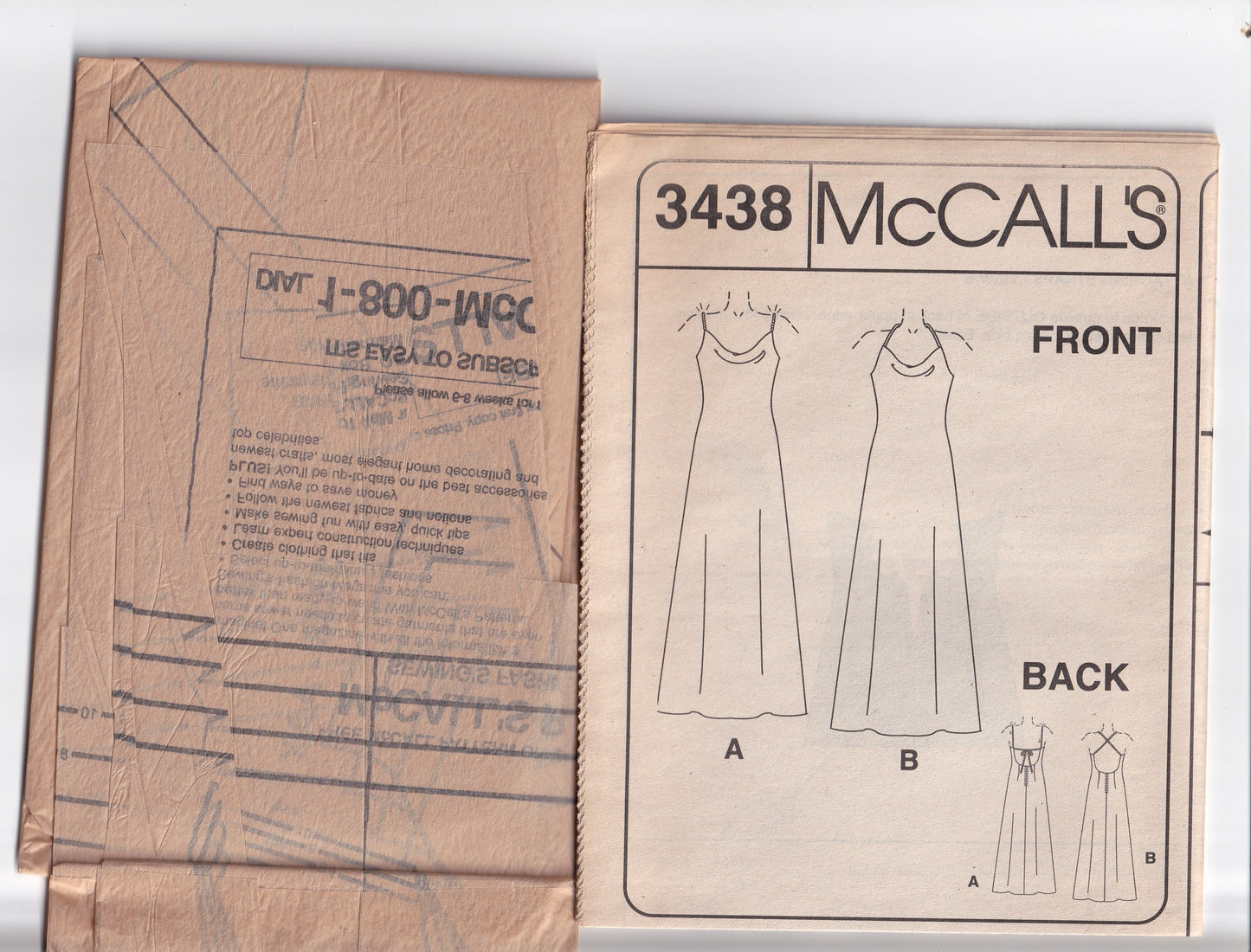McCall's 3438 EVENING ELEGANCE Womens Plunge Back Evening Dress with Cowl Neckline Out Of Print Sewing Pattern Size 4 - 10 UNCUT Factory Folded