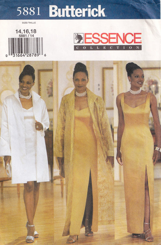 Butterick 5881 Womens Evening Duster Jacket & Princess Seamed Dress 1990s Vintage Sewing Pattern Size 14 - 18 UNCUT Factory Folded