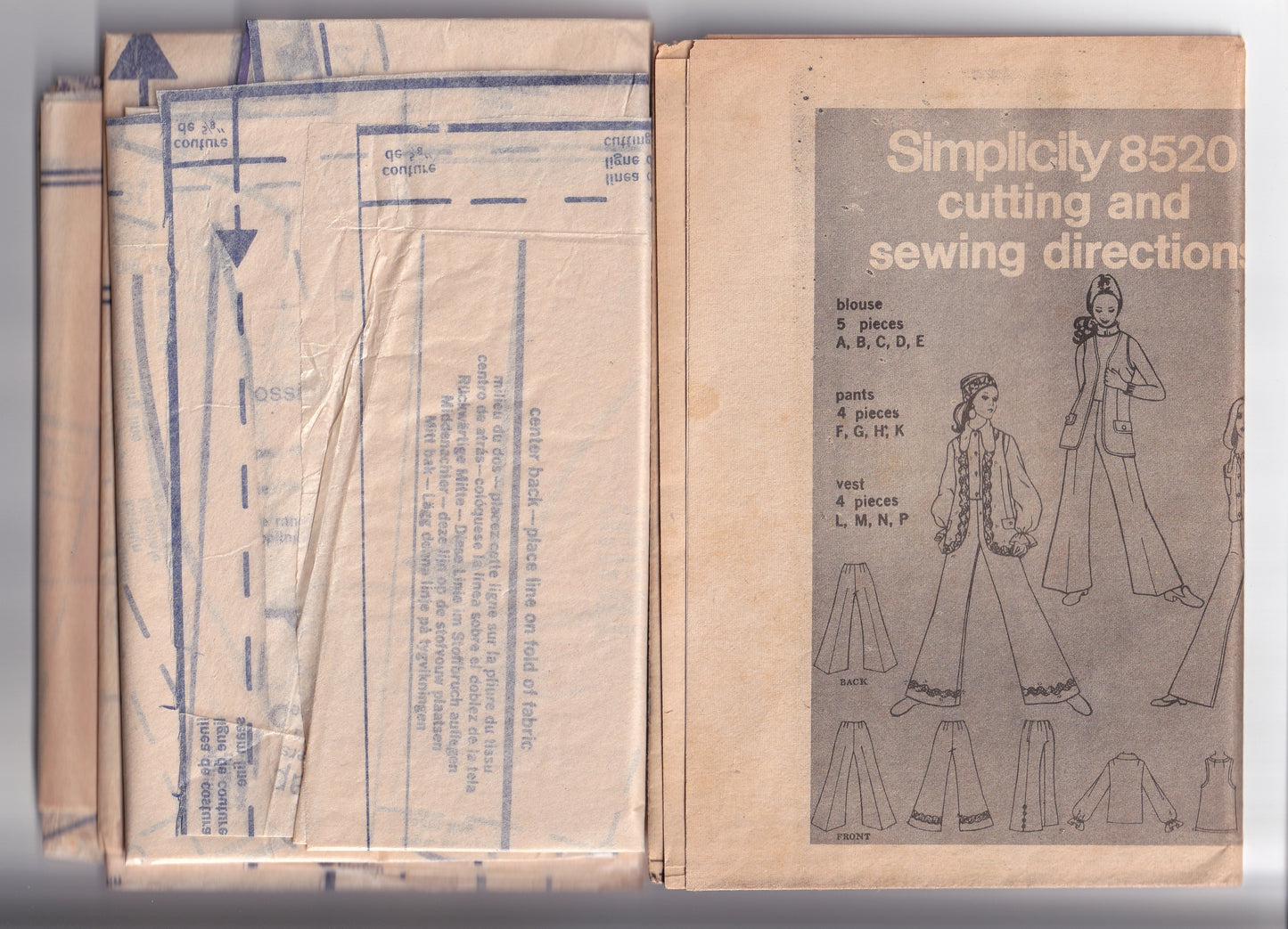 Simplicity 8520 Womens Disco Blouse Vest & Flares 1960s Vintage Sewing Pattern Size 16 Bust 38 Inches