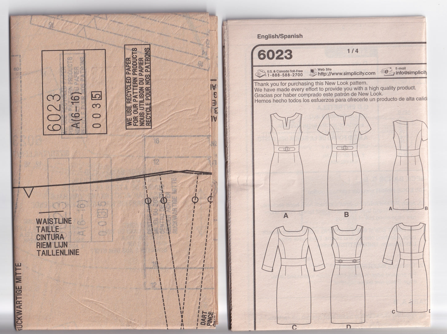 New Look 6023 Womens Princess Bodice Sheath Dress Out Of Print Paper Sewing Pattern Size 6 - 16 UNCUT Factory Folded