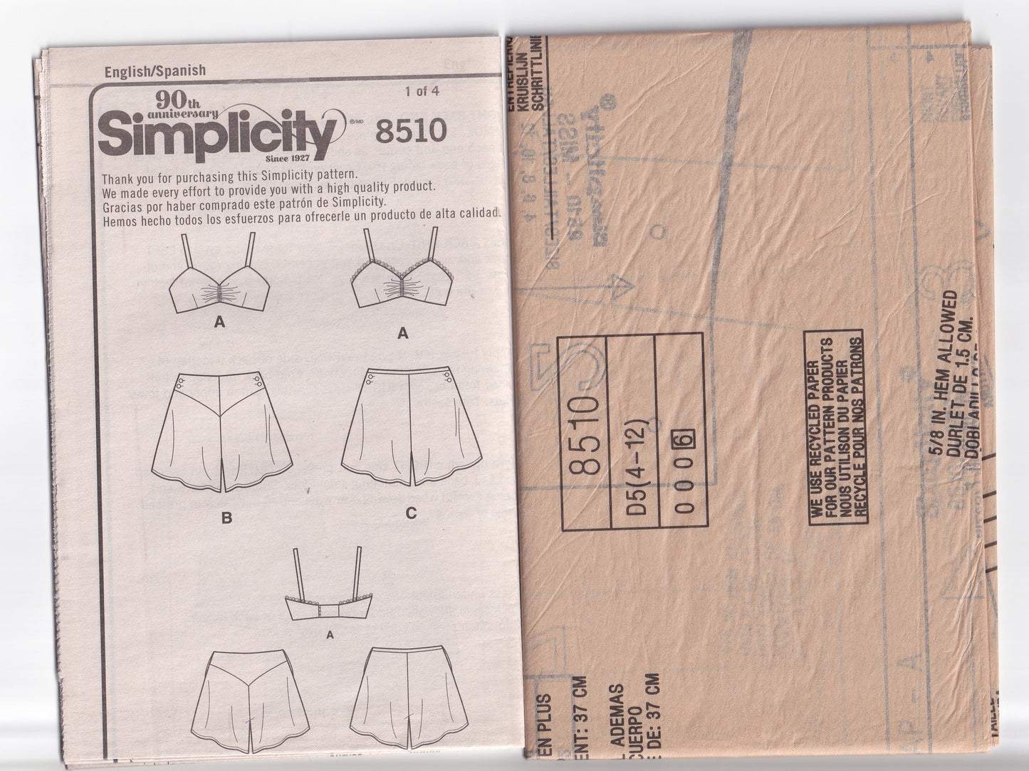 Simplicity 8510 Womens Reissued 1930 Lingerie Set Sewing Pattern Size 4 - 12 UNCUT Factory Folded