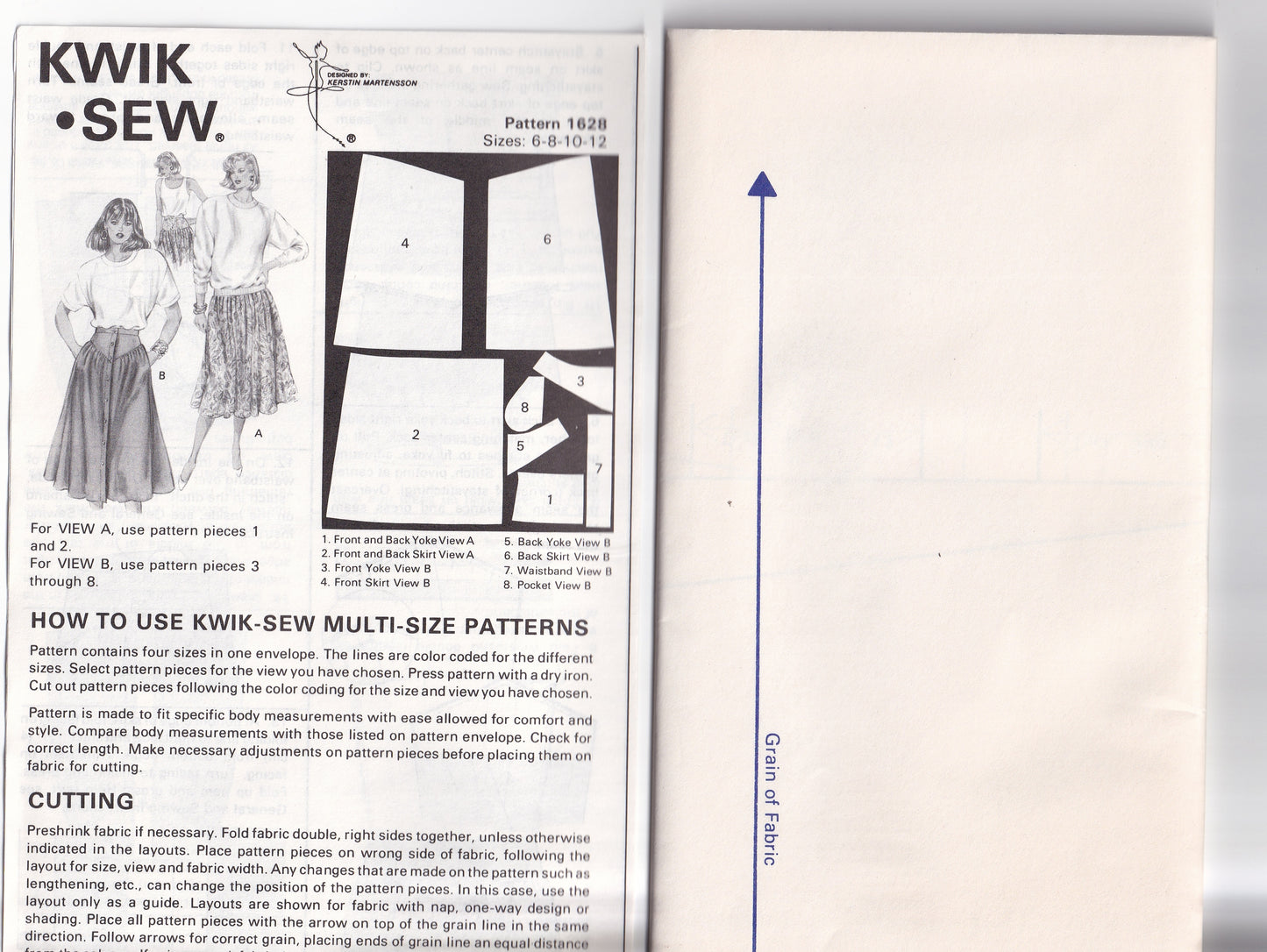 Kwik Sew 1628 Womens Yoked Skirts with Pockets 1980s Vintage Paper Sewing Pattern Waist 23 - 28 inches UNCUT Factory Folded