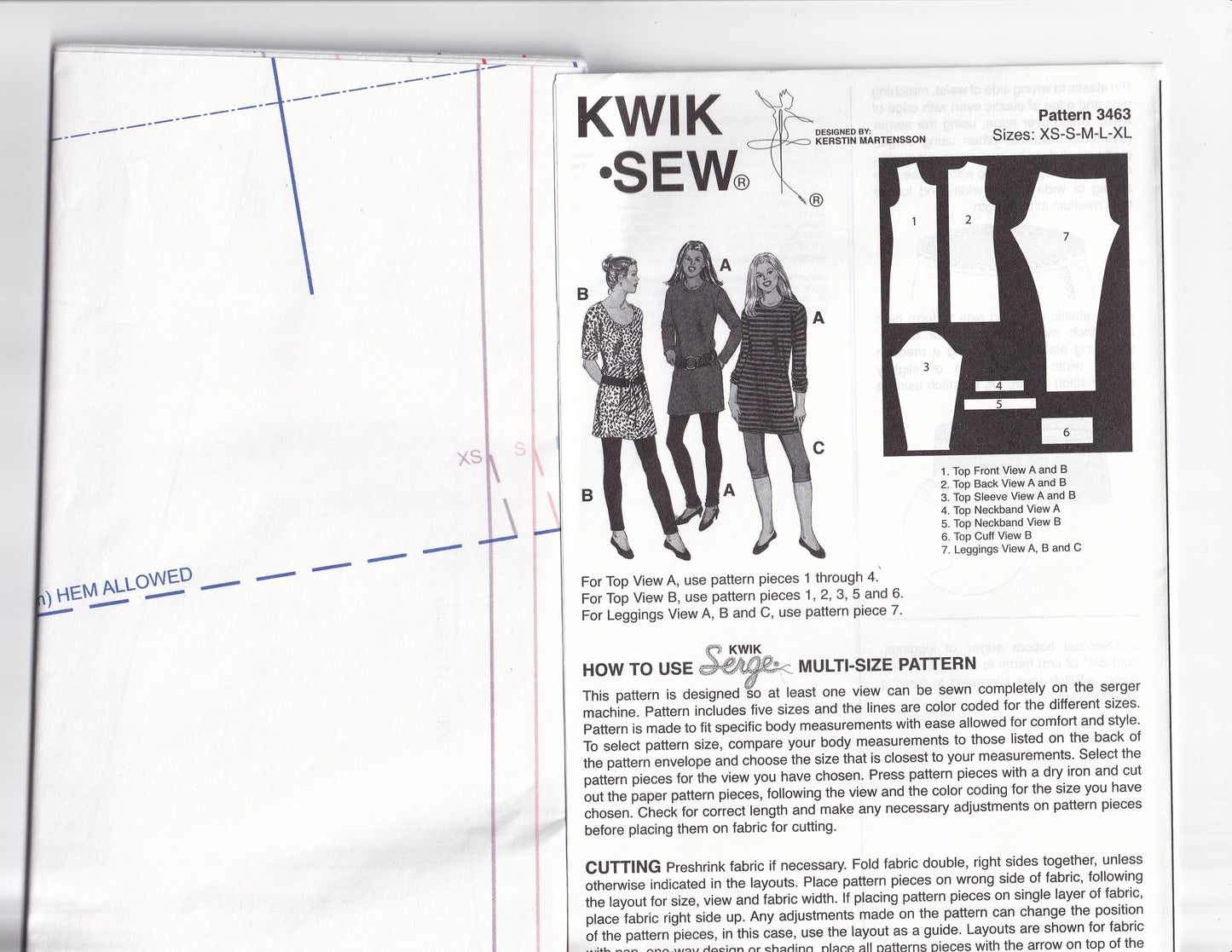 Kwik Sew 3463 Womens Stretch Knit Tunic Tops & Leggings Out Of Print Paper Sewing Pattern Size XS - XL UNCUT Factory Folded