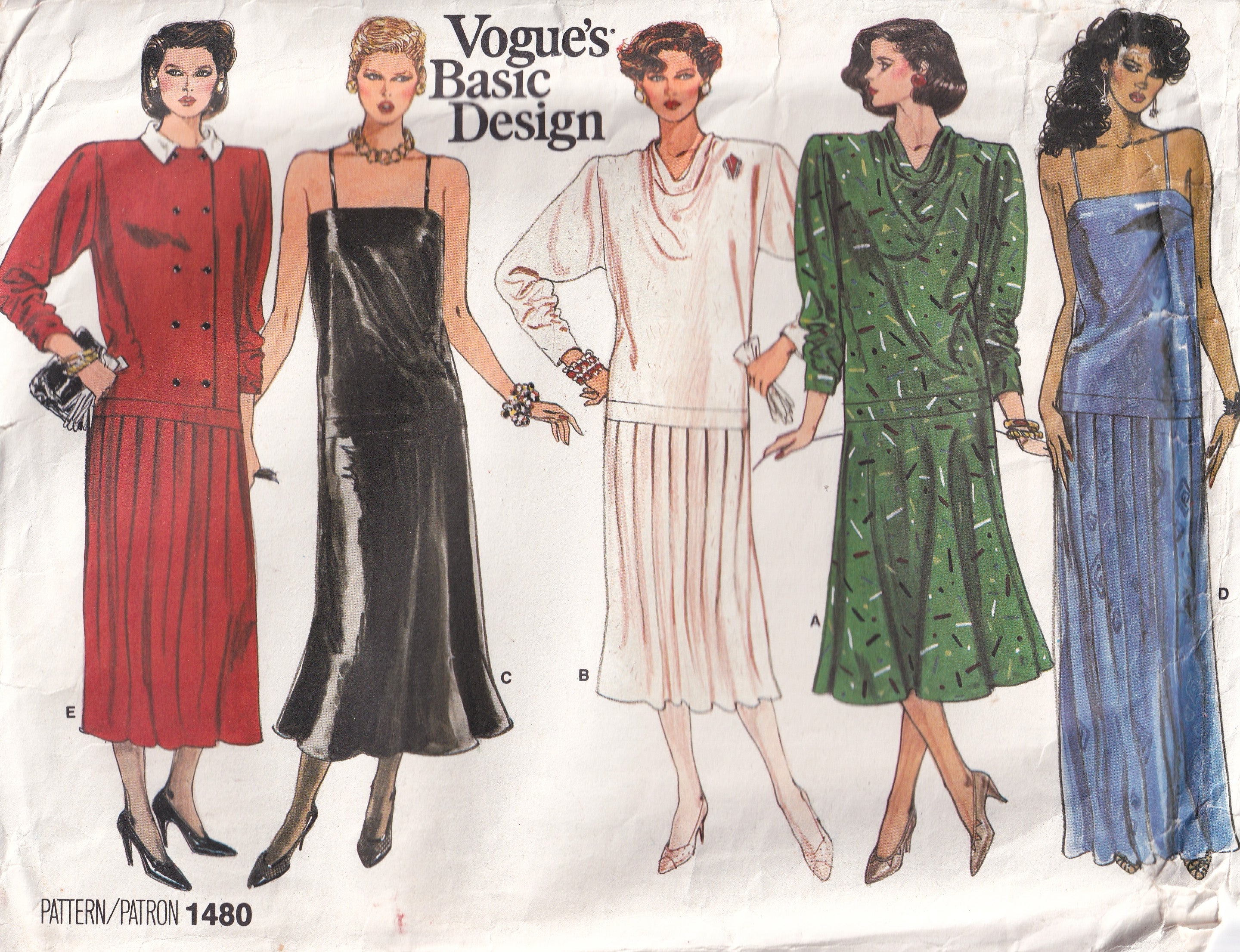 Vogue Basic Design 1423 Womens Pleated Puff Sleeved Dresses 1980s ...