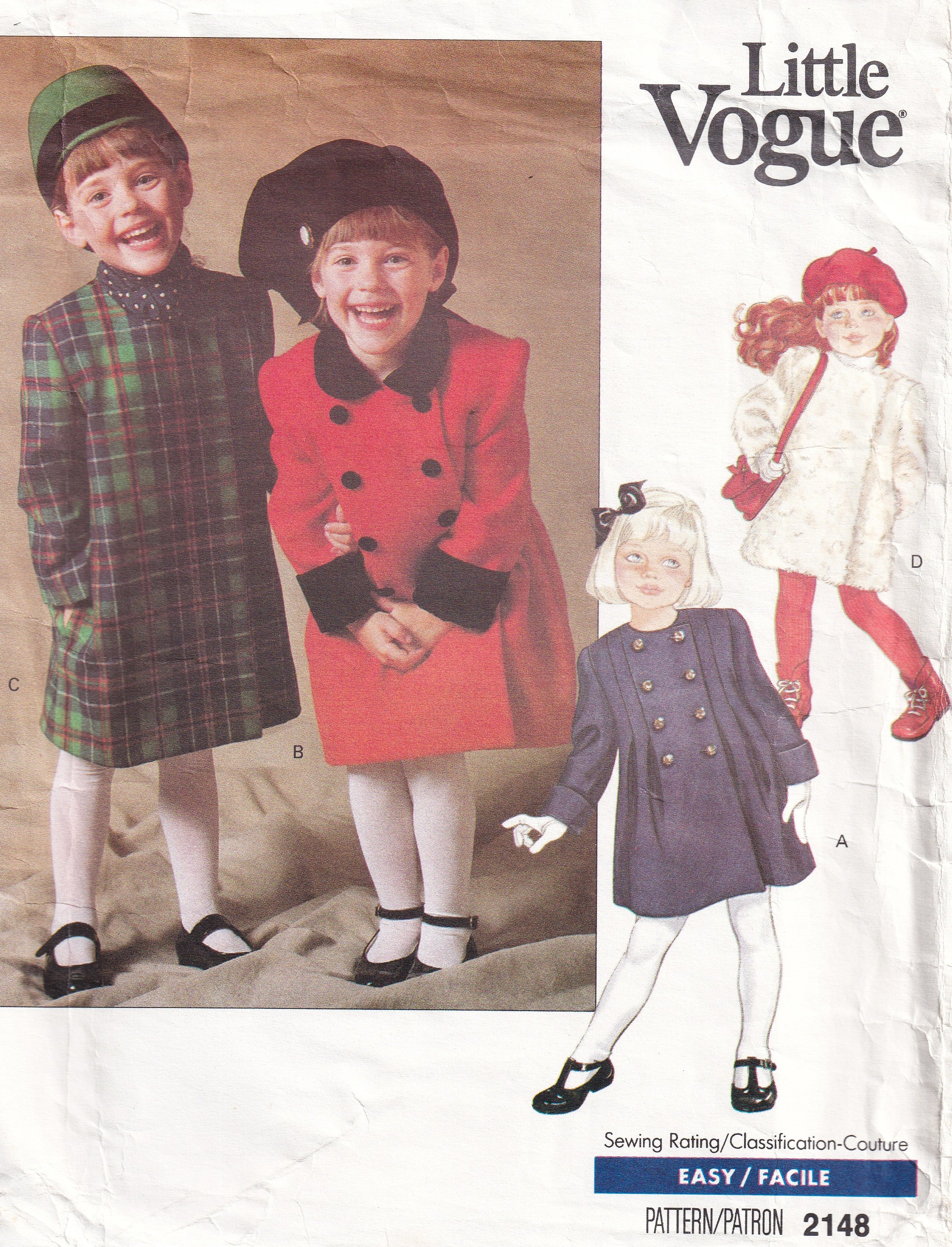 Little Vogue 2148 Girls Double Breasted Coat 1980s Vintage Paper Sewing ...