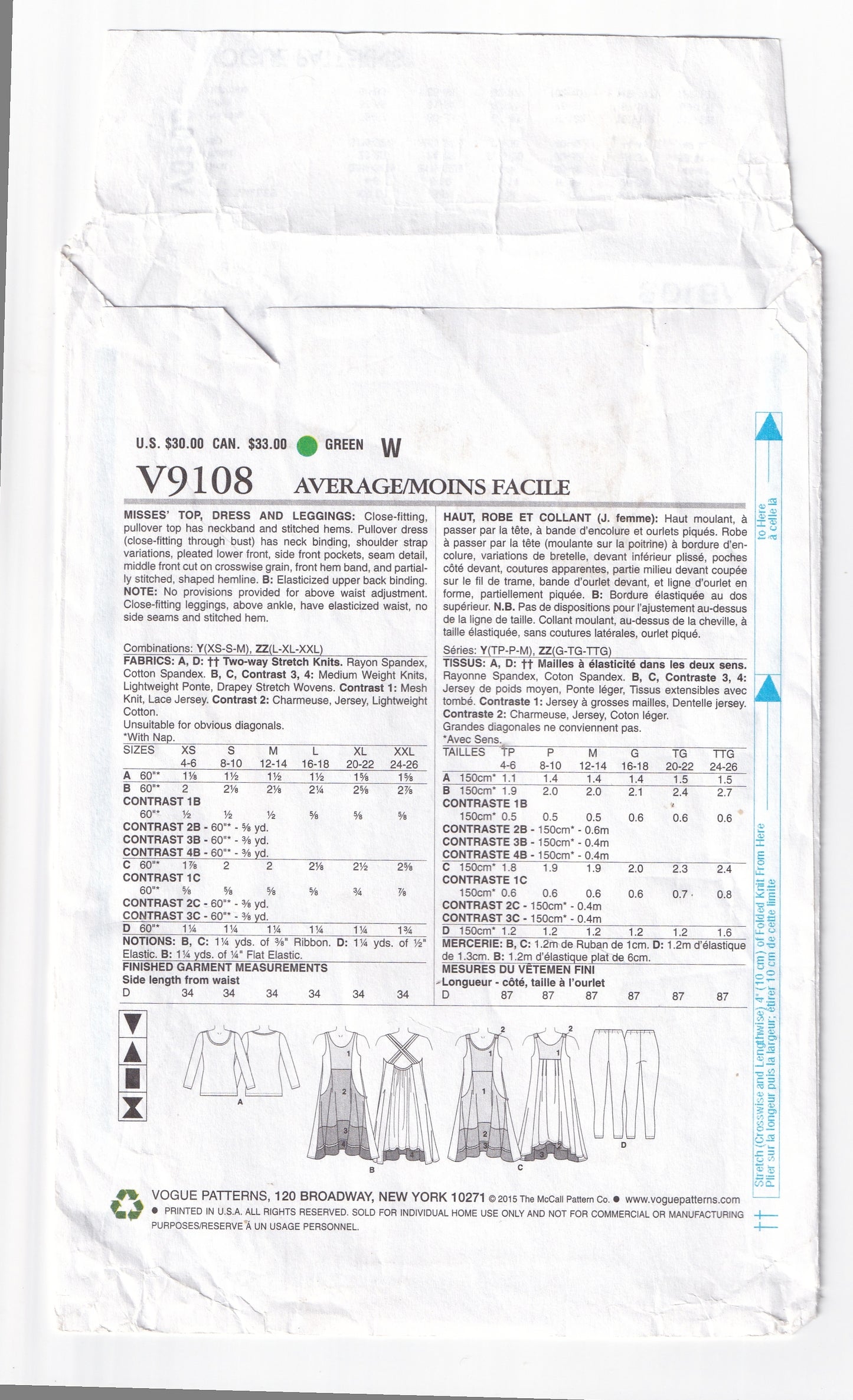 Vogue Designer Original 9108 MARCY TILTON Womens Stretch Knit Dress Tunic & Leggings Paper Sewing Pattern Size L - XXL UNCUT Factory Folded