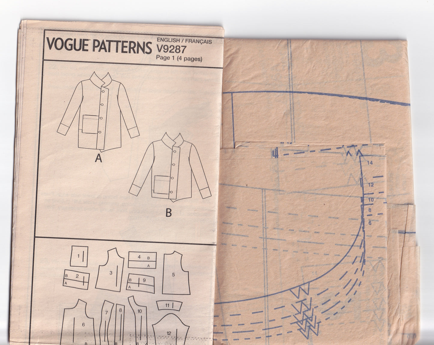 Vogue Designer Original 9287 MARCY TILTON Womens Loose Fitting Jacket with Stand Up Collar Out Of Print Paper Sewing Pattern Size 6 - 14 UNCUT Factory Folded