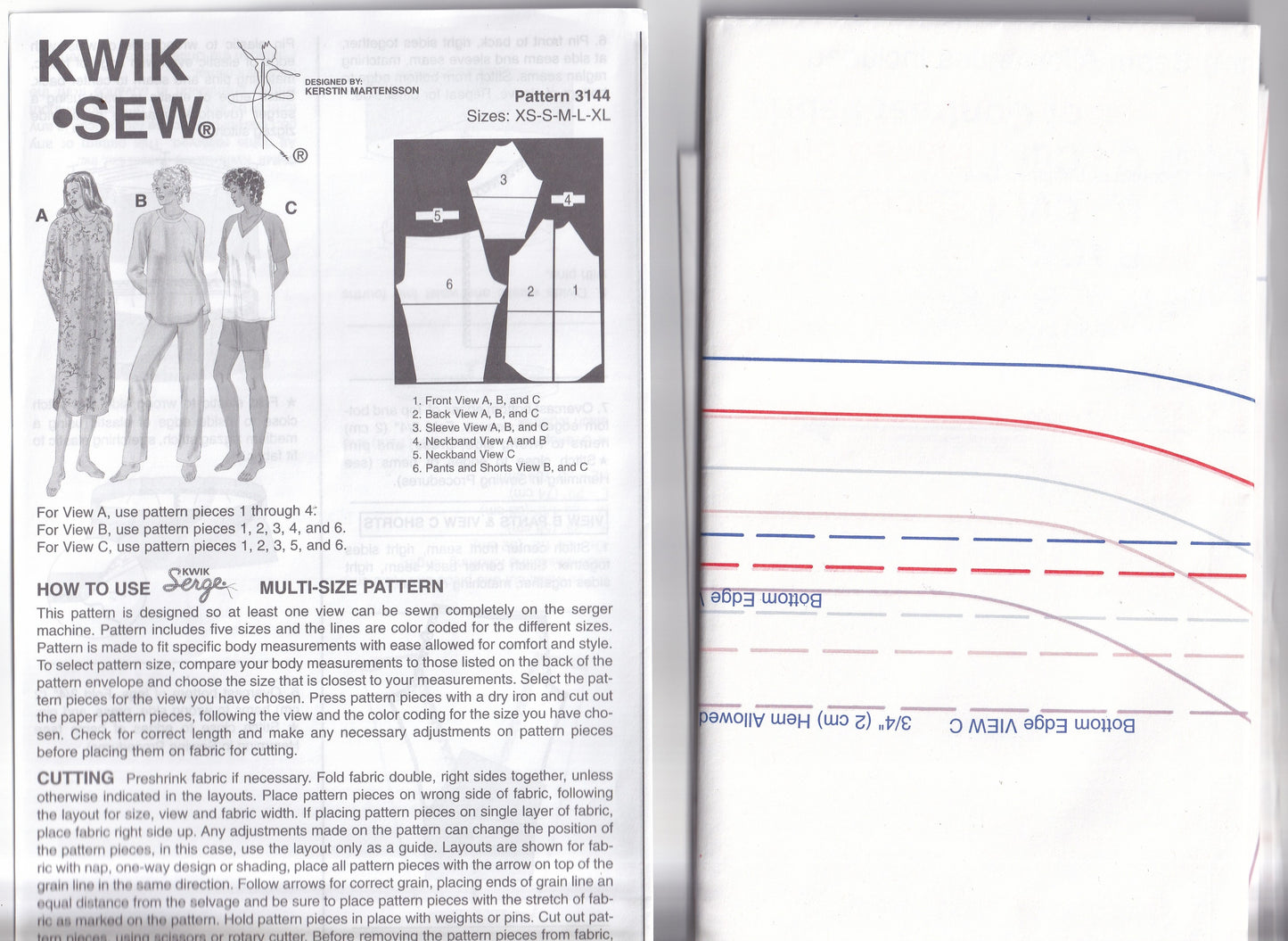 Kwik Sew 3144 Womens Stretch Knit Pyjamas Shorts & Sleep Shirt Out Of Print Paper Sewing Pattern Size XS - XL UNCUT Factory Folded