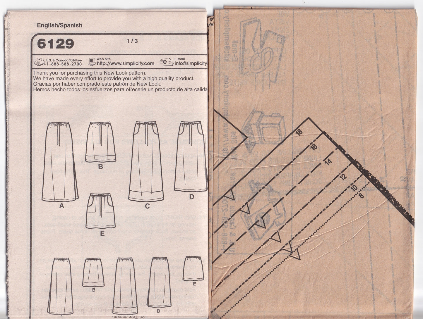 New Look 6129 Womens EASY Pull On Skirts with Pockets Out Of Print Paper Sewing Pattern Size 8 - 18 UNCUT Factory Folded