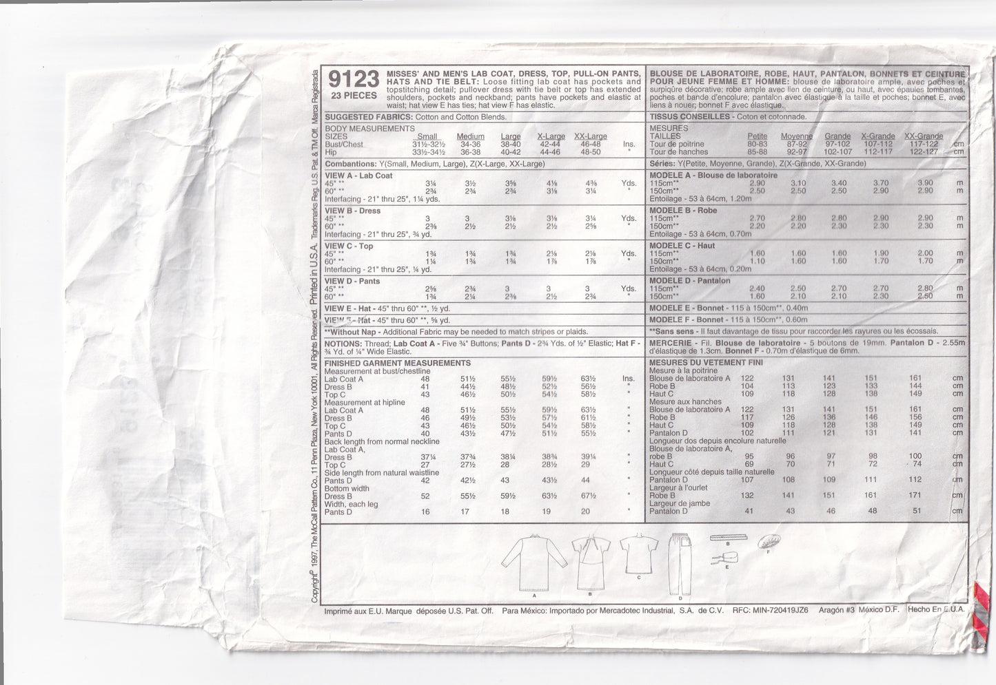 McCall's 9123 Mens Womens UNISEX Hospital Medical Nursing Uniform Scrubs 1990s Vintage Sewing Pattern S/M/L UNCUT Factory Folded