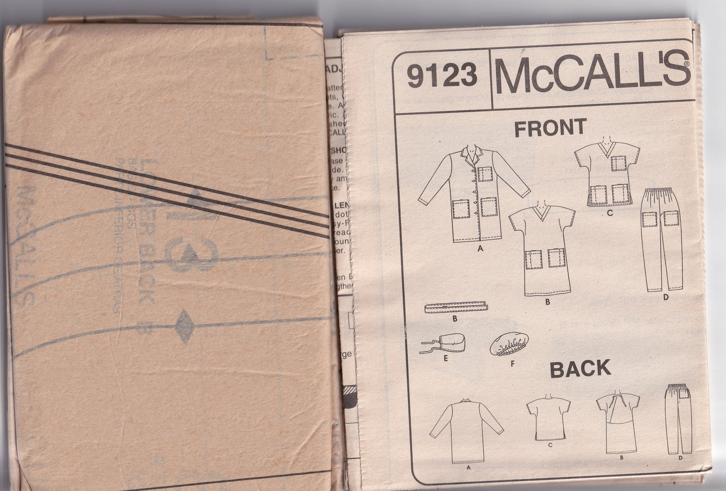 McCall's 9123 Mens Womens UNISEX Hospital Medical Nursing Uniform Scrubs 1990s Vintage Sewing Pattern S/M/L UNCUT Factory Folded