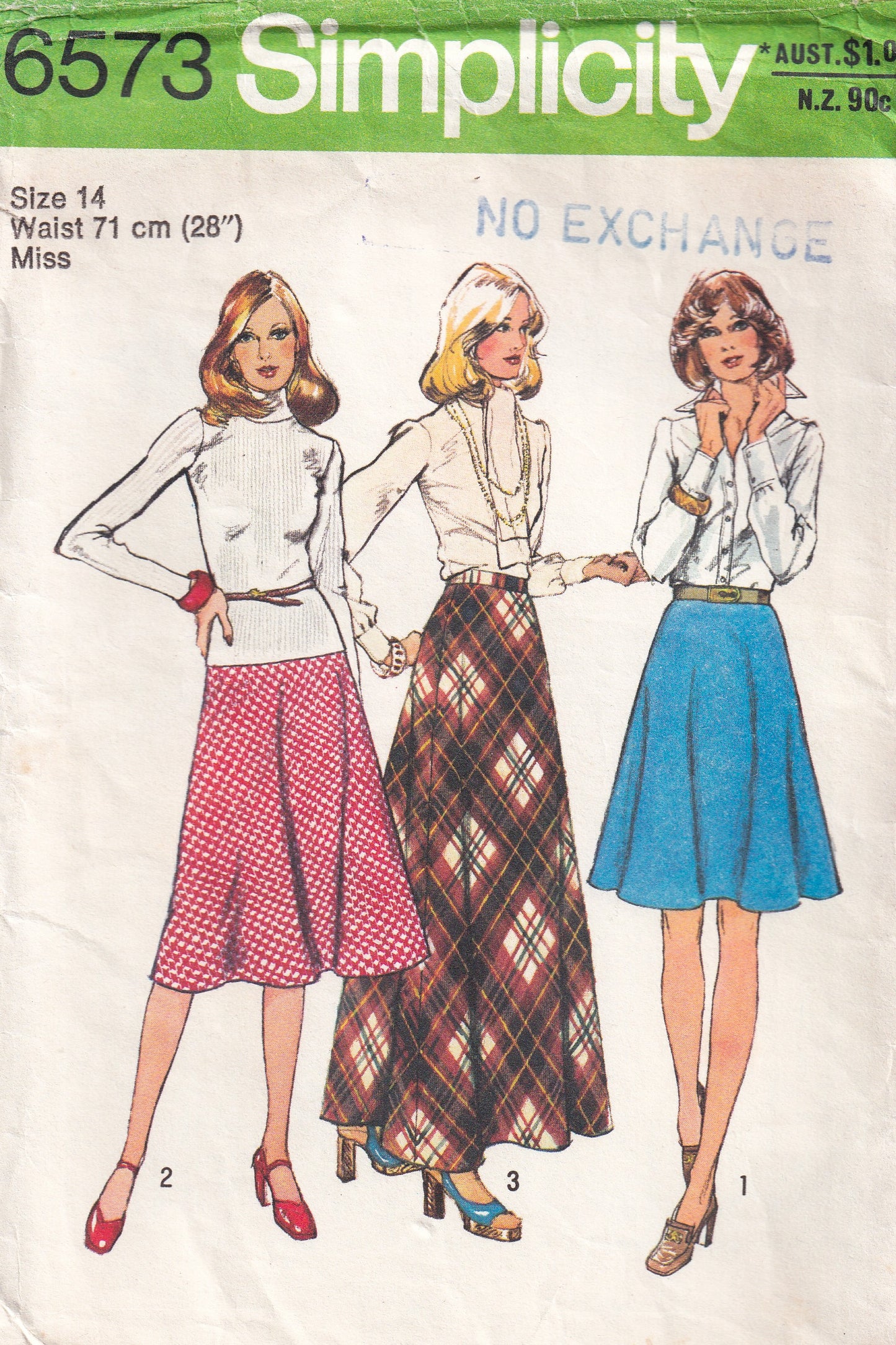 Patrón de costura vintage de los años 70 para faldas largas y midi acampanadas Simplicity 6573 para mujer, talla 16, cintura 30 pulgadas