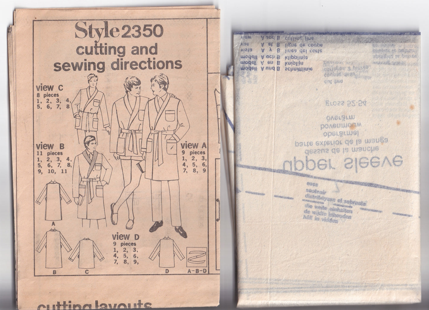 Style 2350 Mens Shawl Collar Robe 1960s Vintage Paper Sewing Pattern Size Large Chest 42 - 44 inches