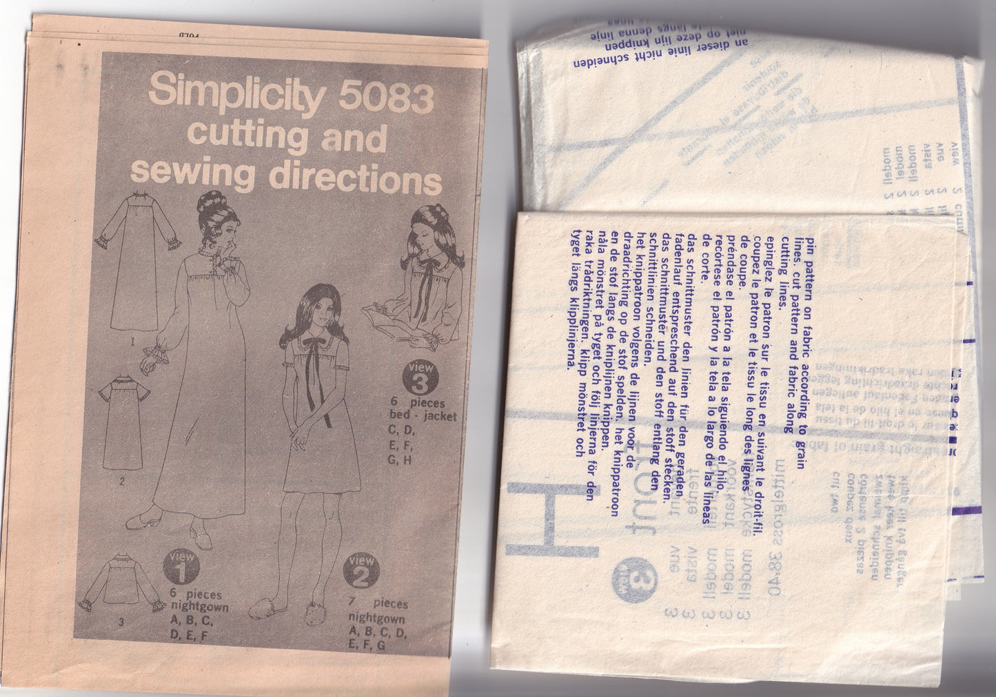 Patrón de costura vintage de los años 70 para camisón y chaqueta de cama con canesú para mujer Simplicity 5083, talla 12 a 14