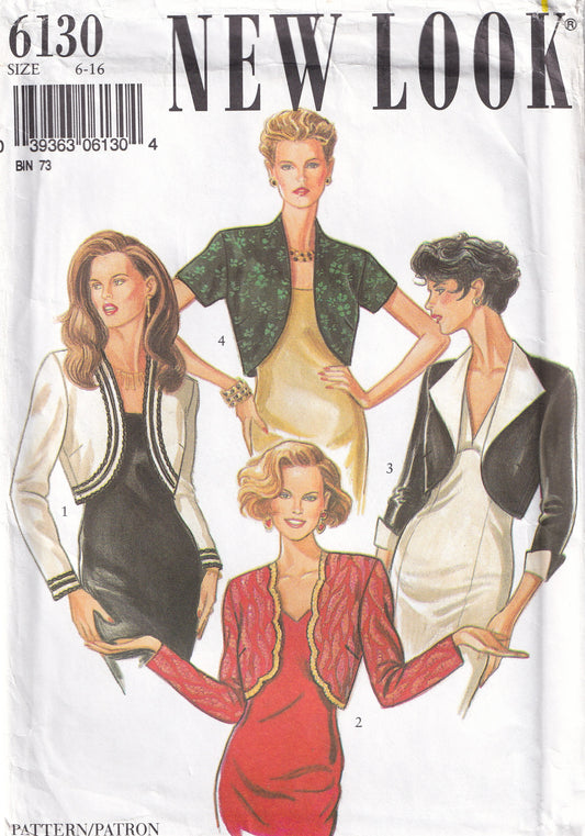 New Look 6130 Womens Evening Bolero Jackets 1990s Vintage Sewing Pattern Size 6 - 16 UNCUT Factory Folded
