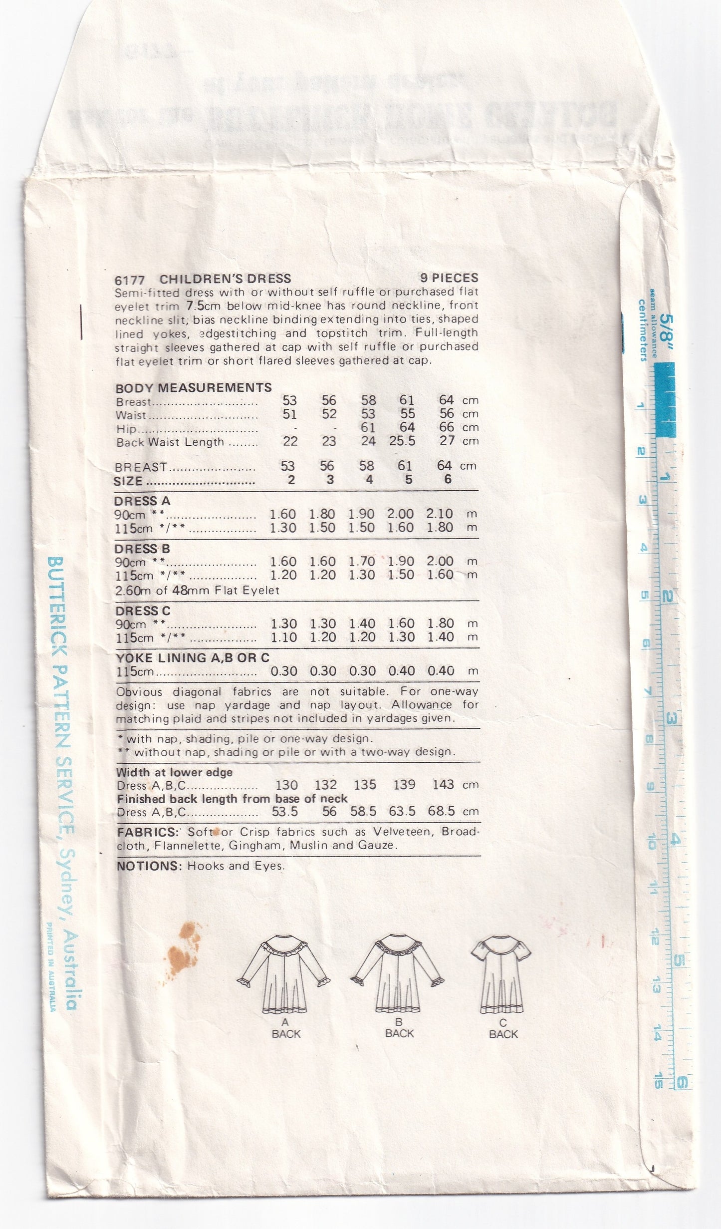 Butterick 6177 BETSEY JOHNSON Toddler Girls Round Yoked Dresses 1980s Vintage Paper Sewing Pattern Size 3
