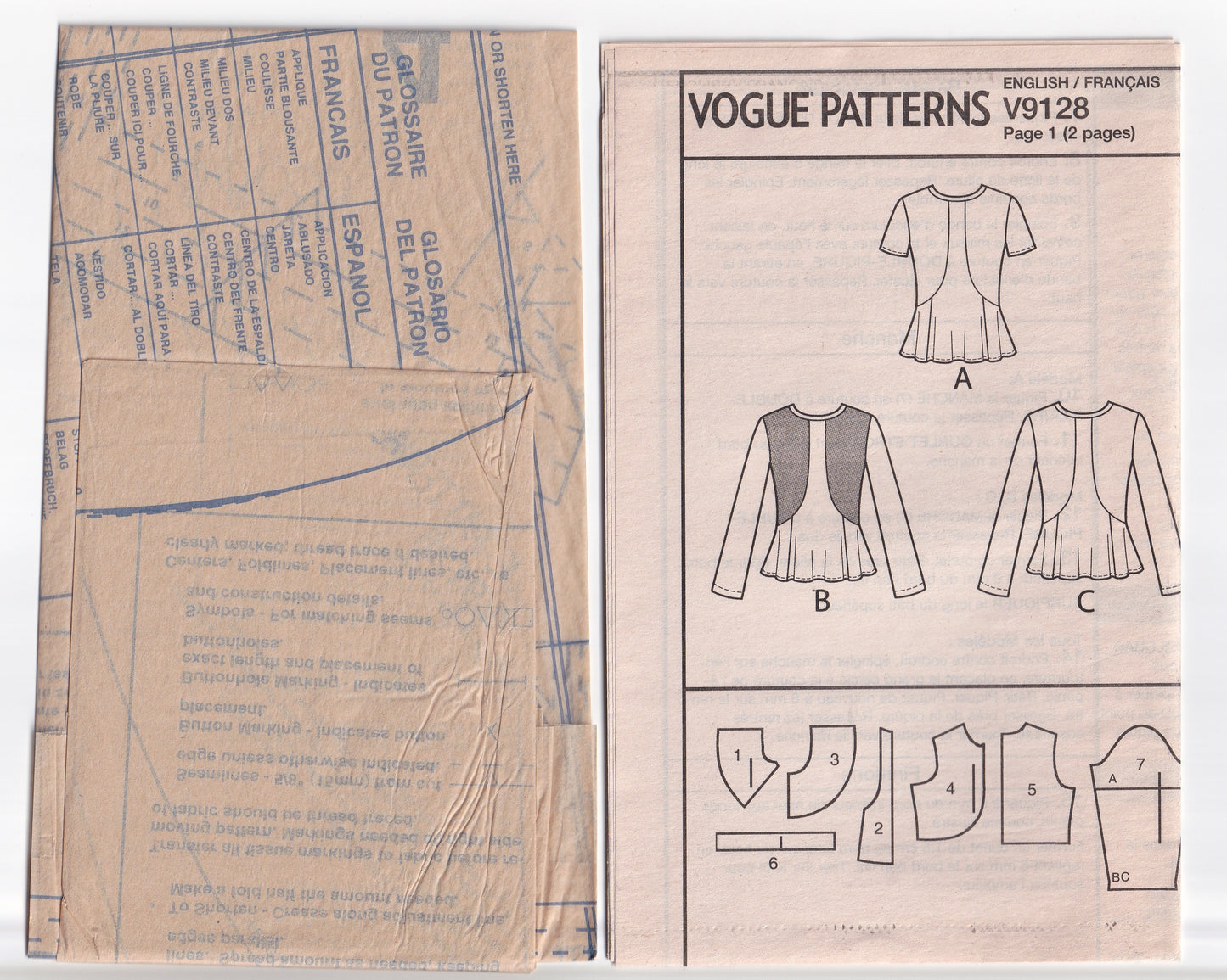 Vogue 9128 Womens Pullover Peplum Tops for 2 Way Stretch Knits Out Of Print Sewing Pattern Sizes 6 - 14 UNCUT Factory Folded