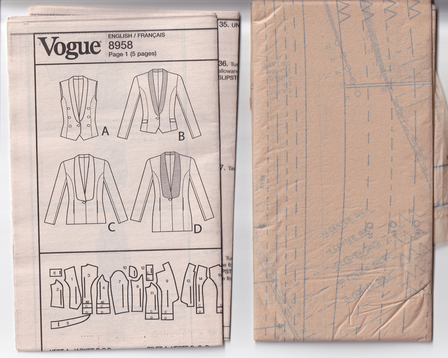 Vogue 8958 Womens Princess Vest & Jacket Out Of Print Sewing Pattern Size 14 - 22 UNCUT Factory Folded