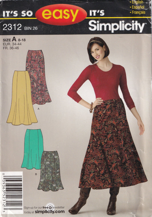 Simplicity 2312 Womens EASY Skirts Out Of Print Sewing Pattern Size 8 - 18 UNCUT Factory Folded