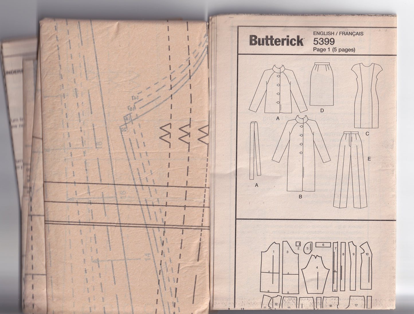 Butterick 5399 Womens LIFESTYLE WARDROBE Coat Jacket Dress Skirt & Pants Out Of Print Sewing Pattern Size 14 - 20 UNCUT Factory Folded