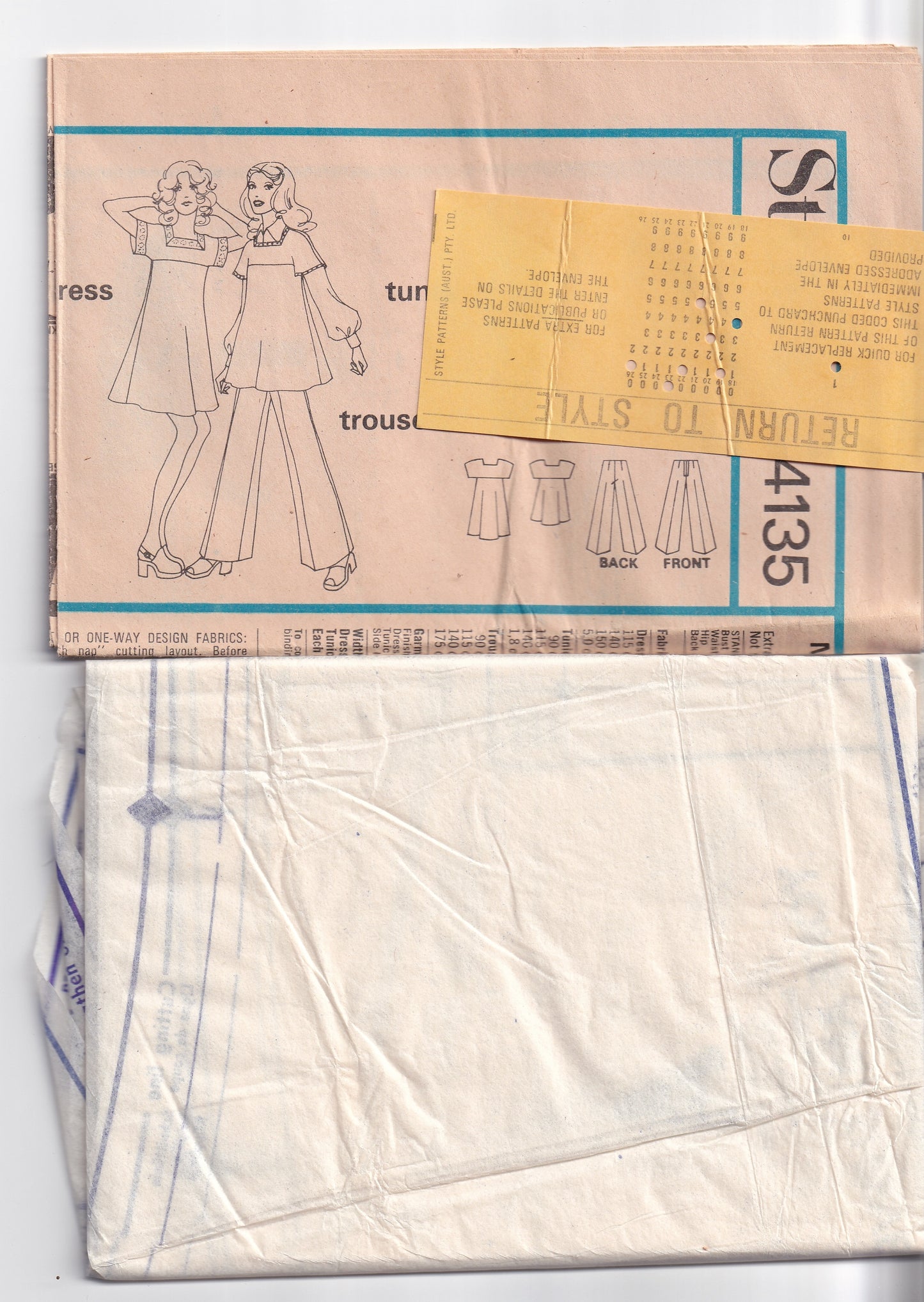 Style 4135 Womens EASY Square Neck Dress Tunic Top & Pants 1970s Vintage Paper Sewing Pattern Size 10 Bust 32.5 Inches