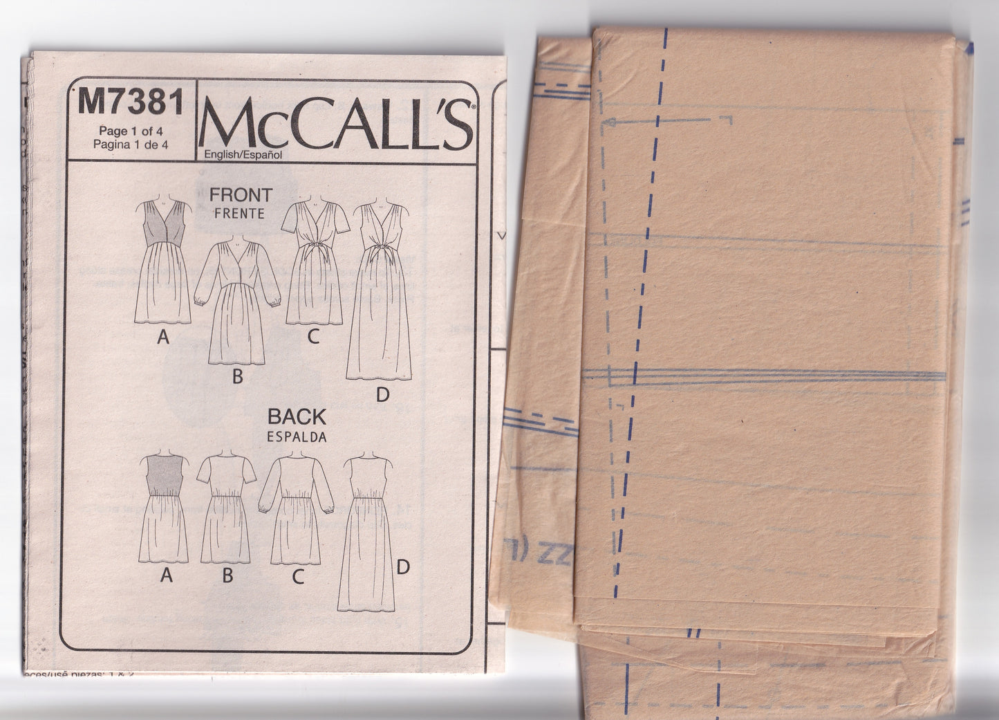McCall's 7381 Womens High Waisted Dresses with Curved Bodice Out Of Print Paper Sewing Pattern Sizes L - XXL UNCUT Factory Folded
