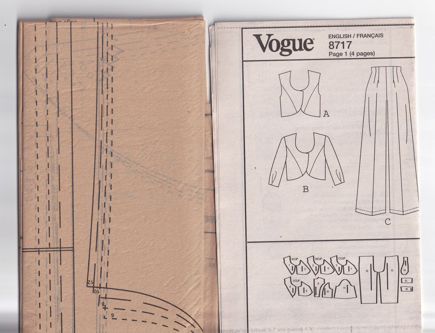 Very Easy Vogue 8717 Womens CUSTOM FIT Cropped Vest Jacket & High Waisted Pants Out Of Print Paper Sewing Pattern Sizes 6 - 12 UNCUT Factory Folded