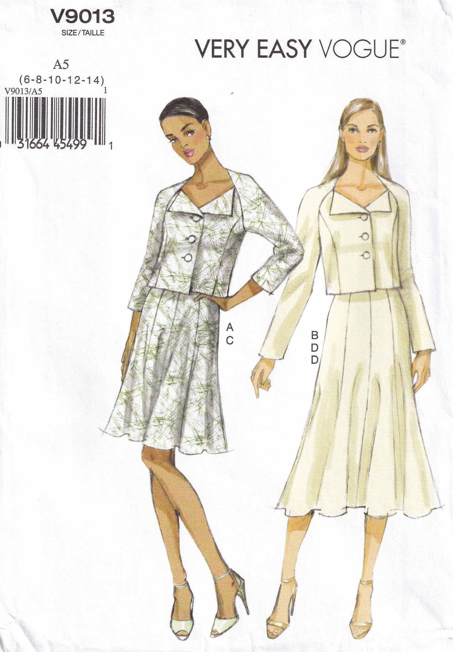 Very Easy Vogue 9013 Womens Cropped Jacket & High Waisted Skirt Out Of Print Paper Sewing Pattern Sizes 6 - 14 UNCUT Factory Folded