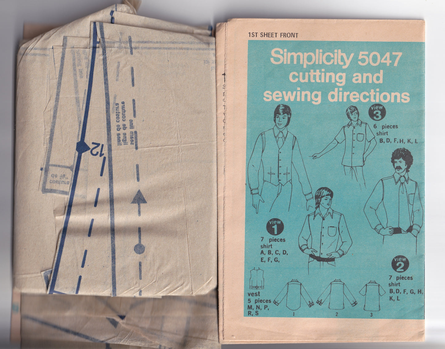 Simplicity 5047 Mens Classic Body Shirts & Vest 1970s Vintage Paper Sewing Pattern Chest 36 Inches