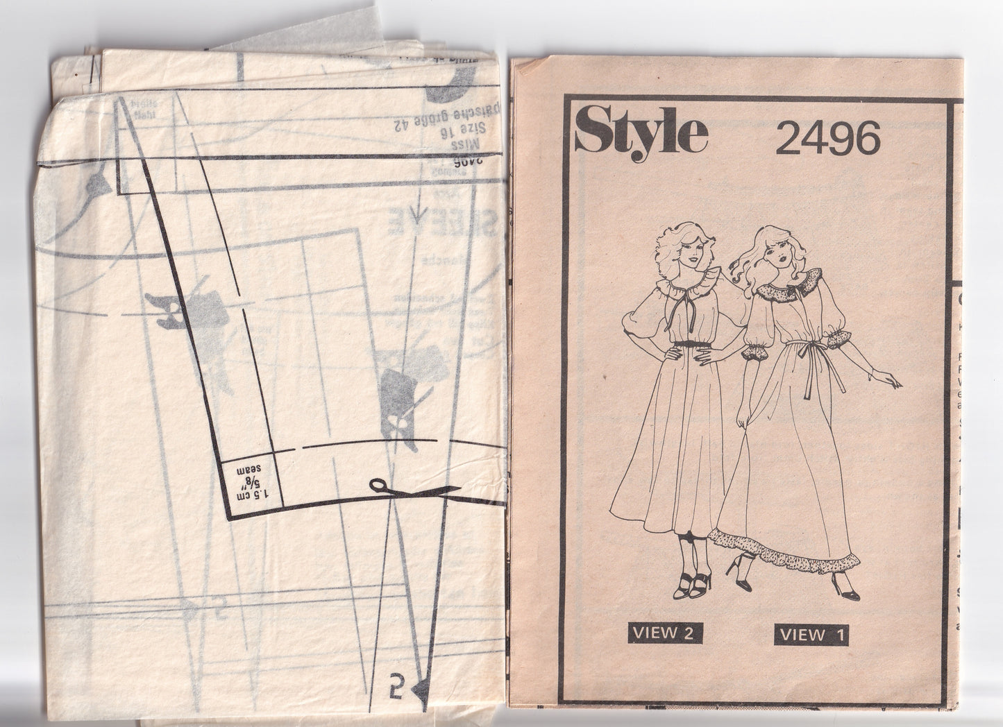 Style 2496 Womens EASY Puff Sleeved Ruffled Tent Dress 1970s Vintage Paper Sewing Pattern Size 16 Bust 38 Inches