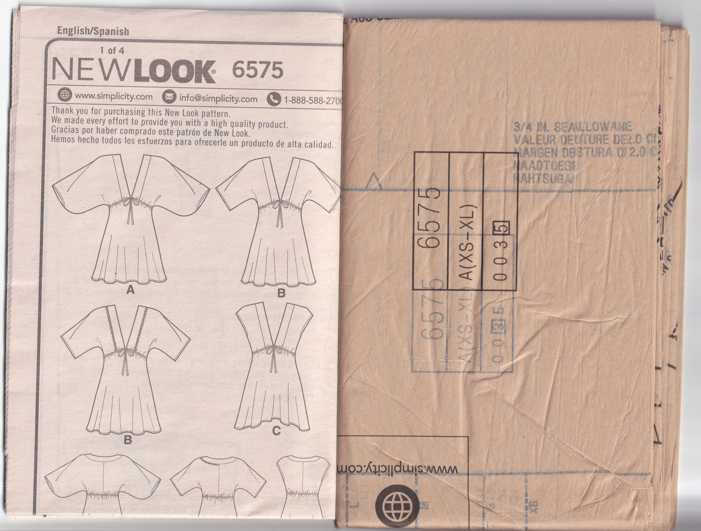 New Look 6575 Womens High Waisted V Neck Pullover Tunic Tops Out Of Print Paper Sewing Pattern Size 6 - 24 UNCUT Factory Folded