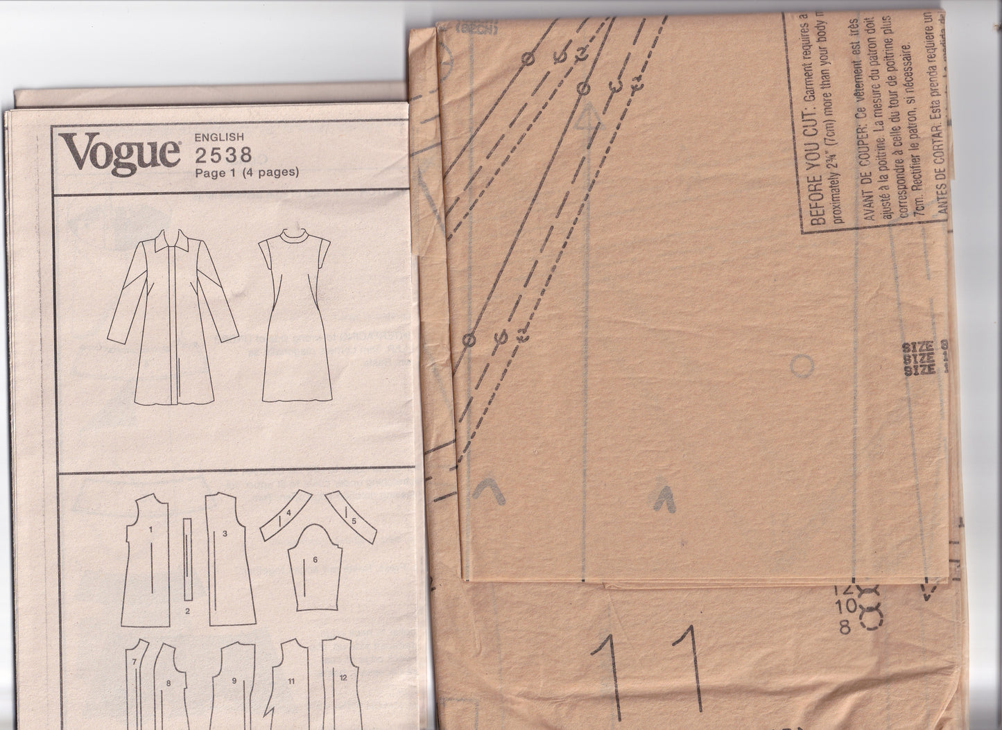 Vogue Paris Original 2538 MONTANA Womens Cap Sleeved A Line Dress & Coat Out Of Print Sewing Pattern Size 8 - 12 UNCUT Factory Folded