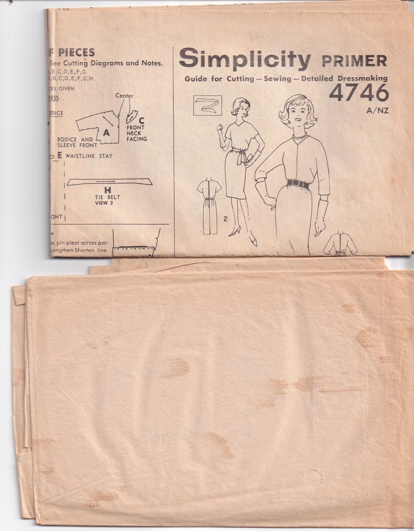 Simplicity 4746 Womens EASY Kimono Sleeved Sheath Dress 1960s Vintage Paper Sewing Pattern Size 14 Bust 34 inches