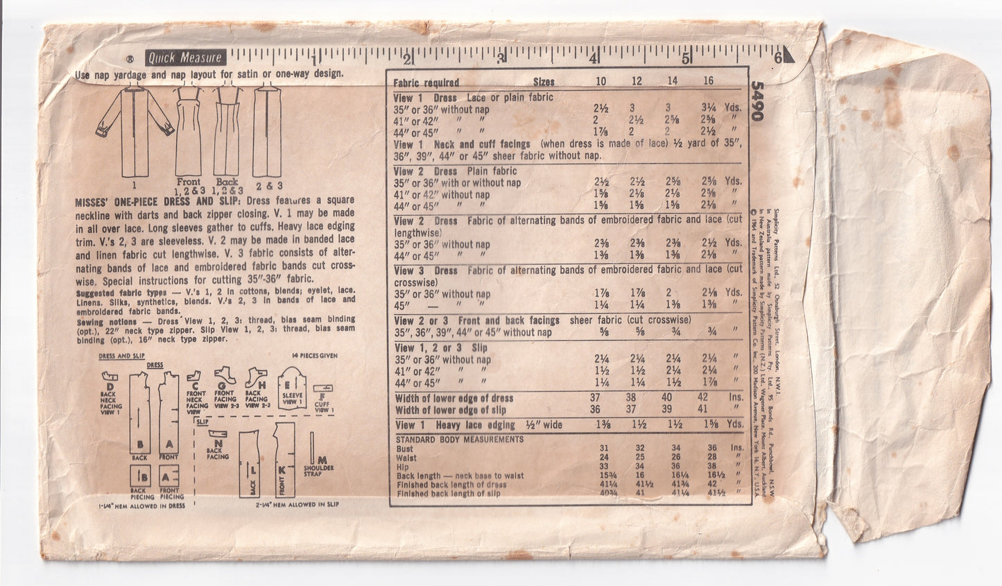 Simplicity 5490 Womens Square Neck Evening Sheath Dress & Matching Slip 1960s Vintage Sewing Pattern Bust 32 or 34 Inches