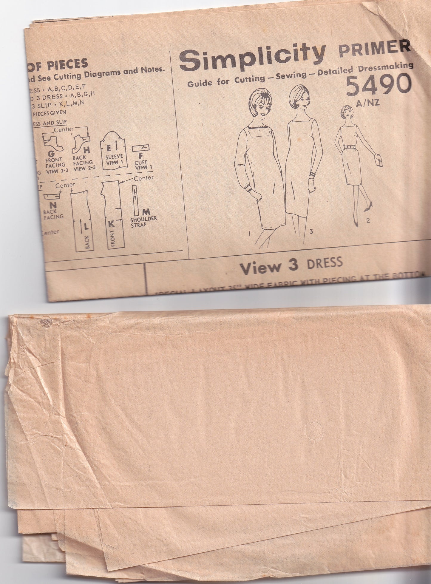 Simplicity 5490 Womens Square Neck Evening Sheath Dress & Matching Slip 1960s Vintage Sewing Pattern Bust 32 or 34 Inches