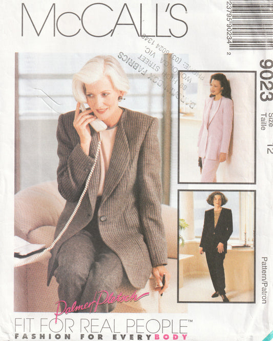 McCall's 9023 PALMER PLETSCH Womens Lined Jacket Top & Pants 1990s Vintage Paper Sewing Pattern Size 12 Bust 34 Inches UNCUT Factory Folded