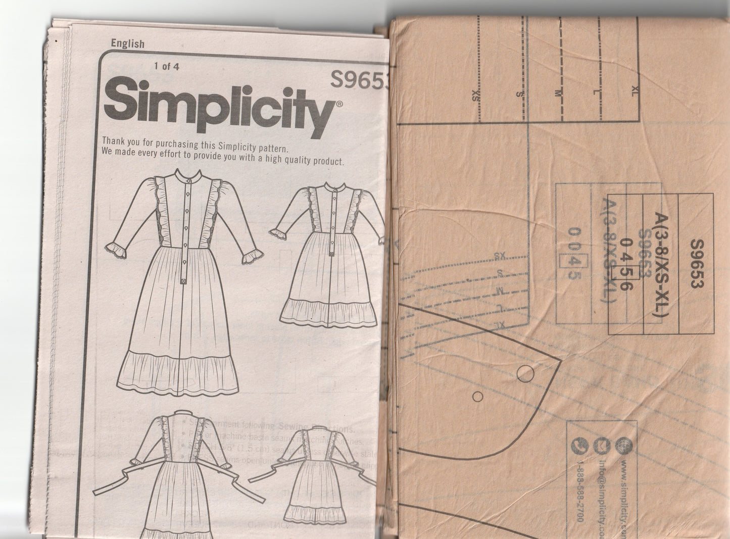 Simplicity 9653 Womens Prairie Dress Out Of Print Paper Sewing Pattern Sizes XS - XL UNCUT Factory Folded