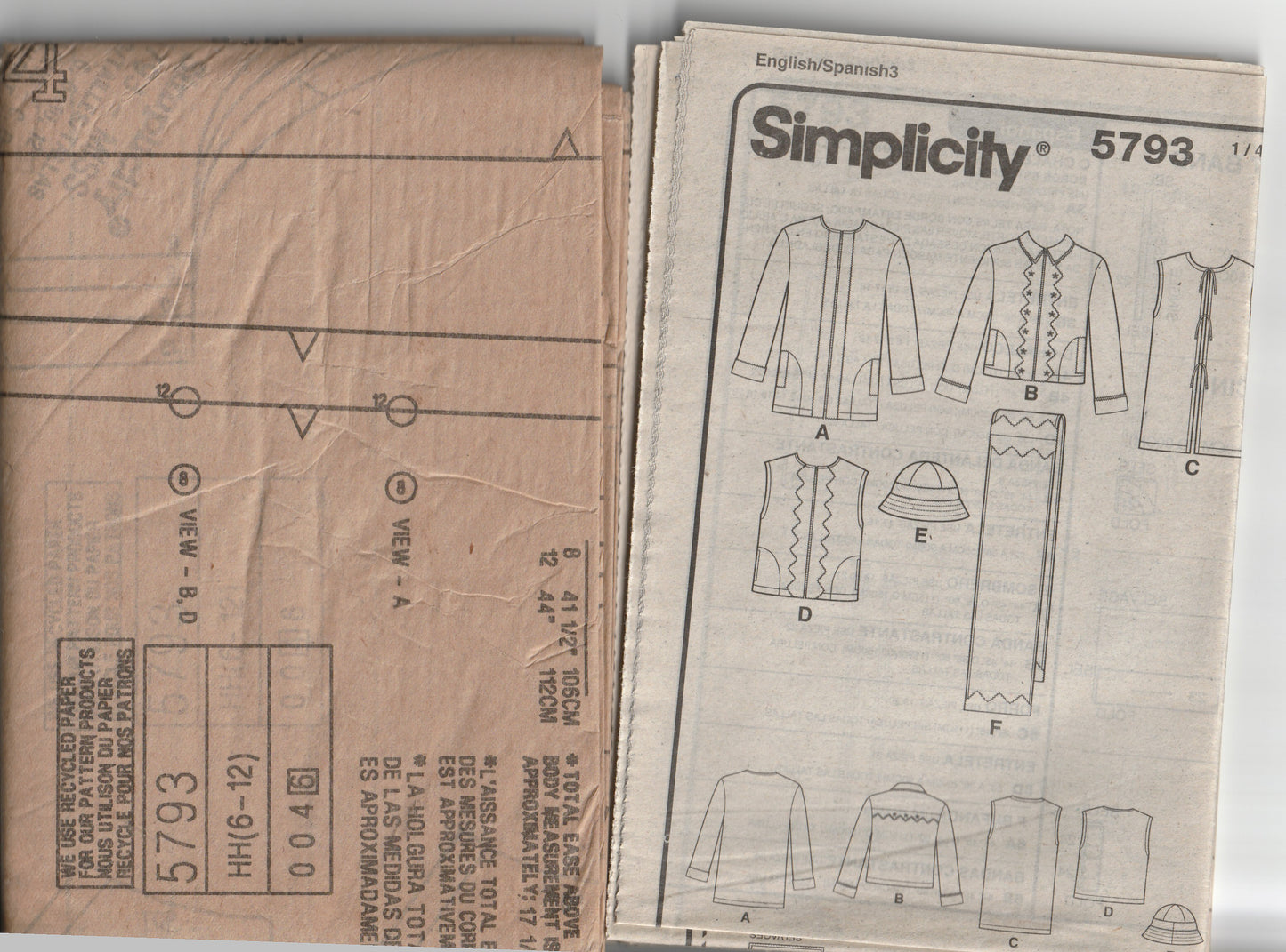 Simplicity 5793 Womens Winter Vest Jacket Scarf & Hat Out Of Print Paper Sewing Pattern Size 6 - 12 UNCUT Factory Folded