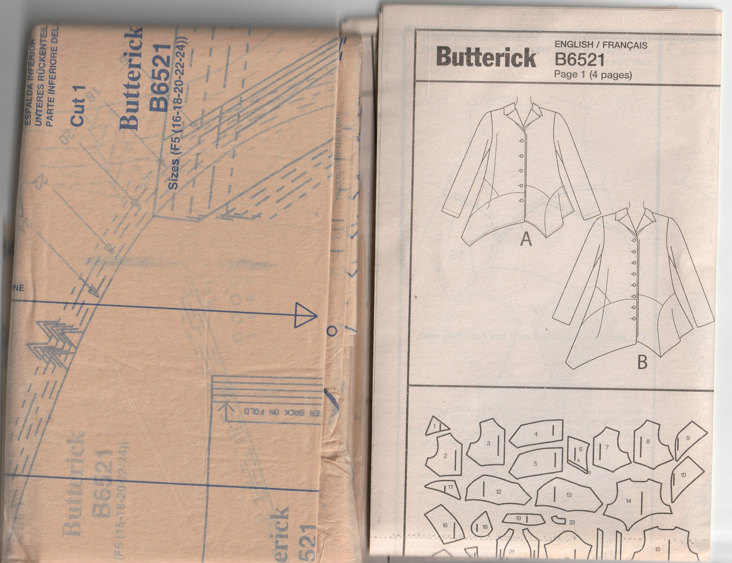 Butterick 6521 KATHERINE TILTON Womens Loose Fitting Asymmetric Tops Out Of Print Paper Sewing Pattern Sizes 16 - 24 UNCUT Factory Folded