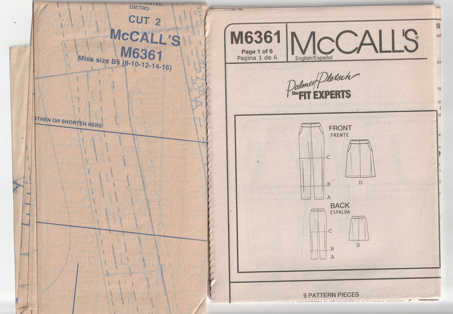 Patrón de costura de McCall's 6361 para pantalones cortos, faldas y pantalones Palmer Pletsch para mujer, agotado, tallas 8 a 16 o 16 a 22, sin cortar, doblado de fábrica