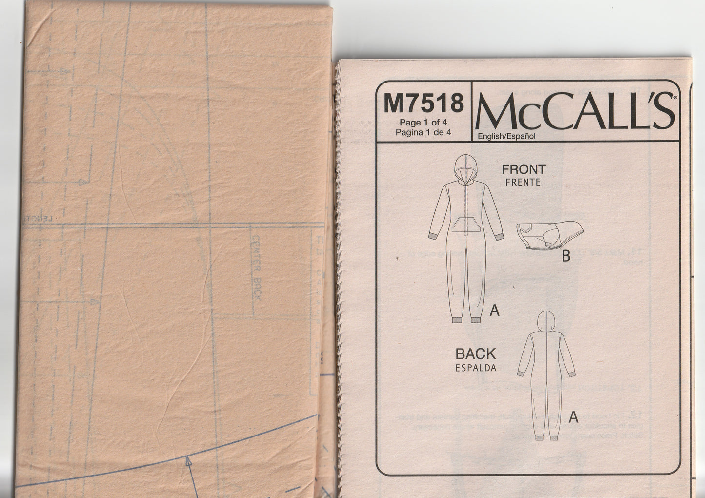 McCall's 7518 UNISEX Stretch Knit Sleep Jumpsuit & Dog Coat Paper Sewing Pattern Size ADULT S - XL UNCUT Factory Folded