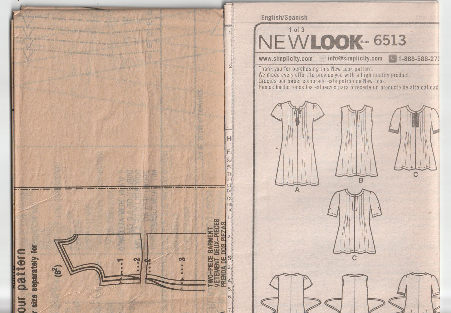 New Look 6513 Womens Tucked Bodice Top & Dress Out Of Print Paper Sewing Pattern Size 8 - 18 UNCUT Factory Folded