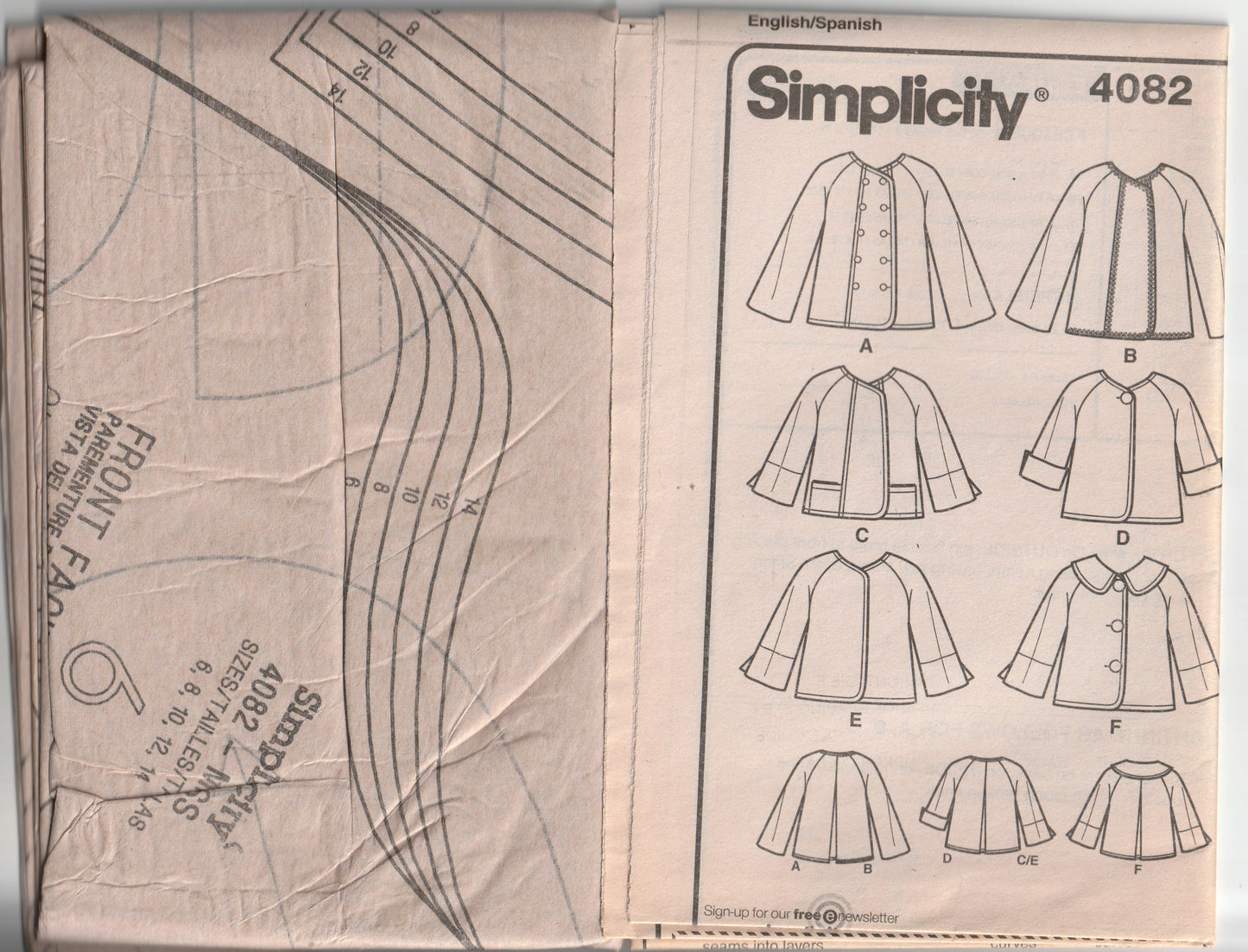 Simplicity 4082 Womens Raglan Sleeved Jackets Out Of Print Paper Sewing Pattern Size 6 - 14 UNCUT Factory Folded