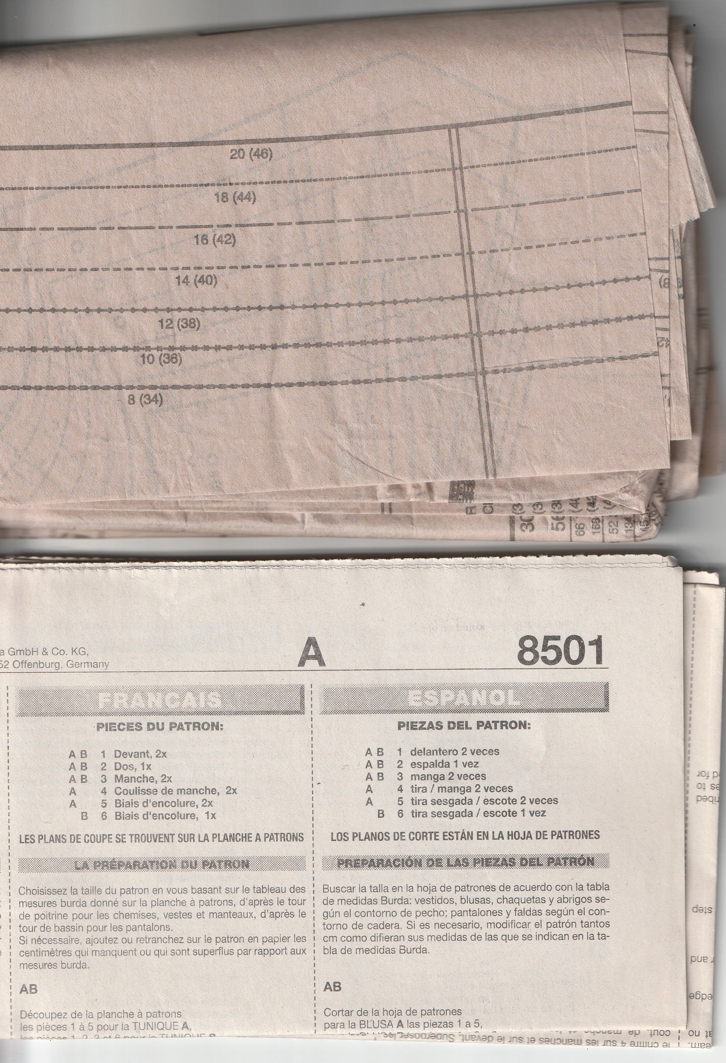 Burda 8501 Womens EASY Pullover Caftan Style Top & Tunic Out Of Print Paper Sewing Pattern Sizes 8 - 20 UNCUT Factory Folded